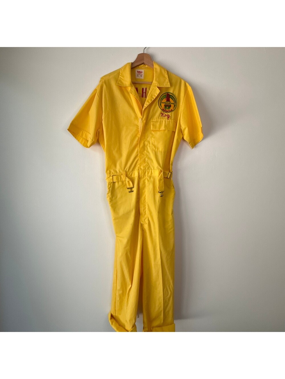VTG 70s Short Sleeve Workwear Coveralls Chain Stitched Embroidery Jumpsuit Med